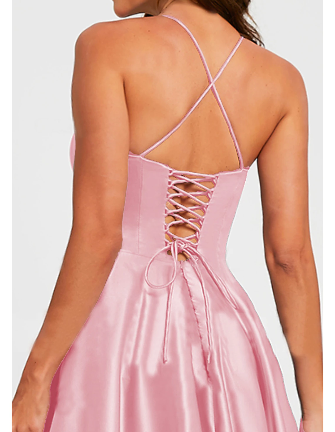 A-Linien-Ballkleider, minimalistisches Kleid, formelle Hochzeitsgäste, bodenlang, ärmellos, V-Ausschnitt, Brautjungfernkleid, Stretch-Satin, rückenfrei mit Falten, gerüscht